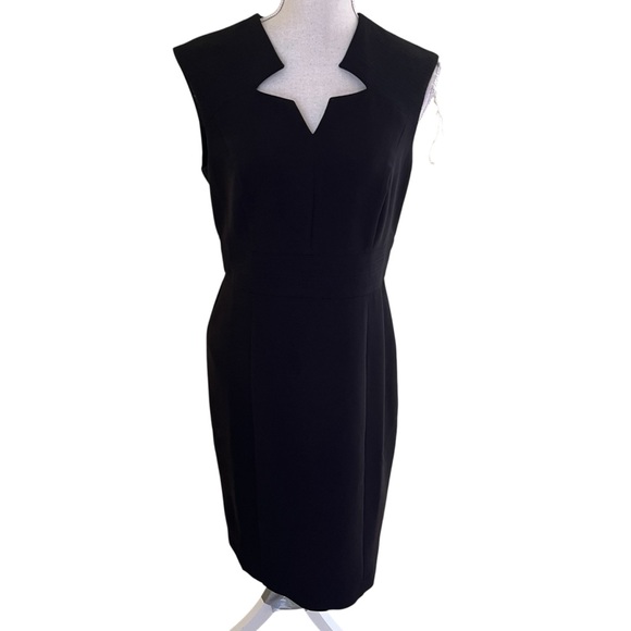 Tahari  Black Sculptured Neckline  Sleeveless Sheath Dress 6 - Picture 2 of 13